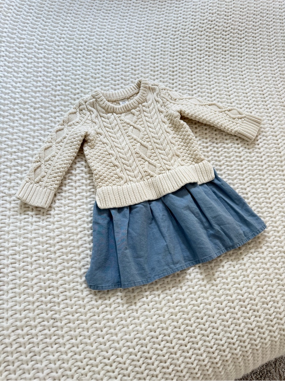 Baby GAP Cream Cable Knit Sweater with Blue Skirt